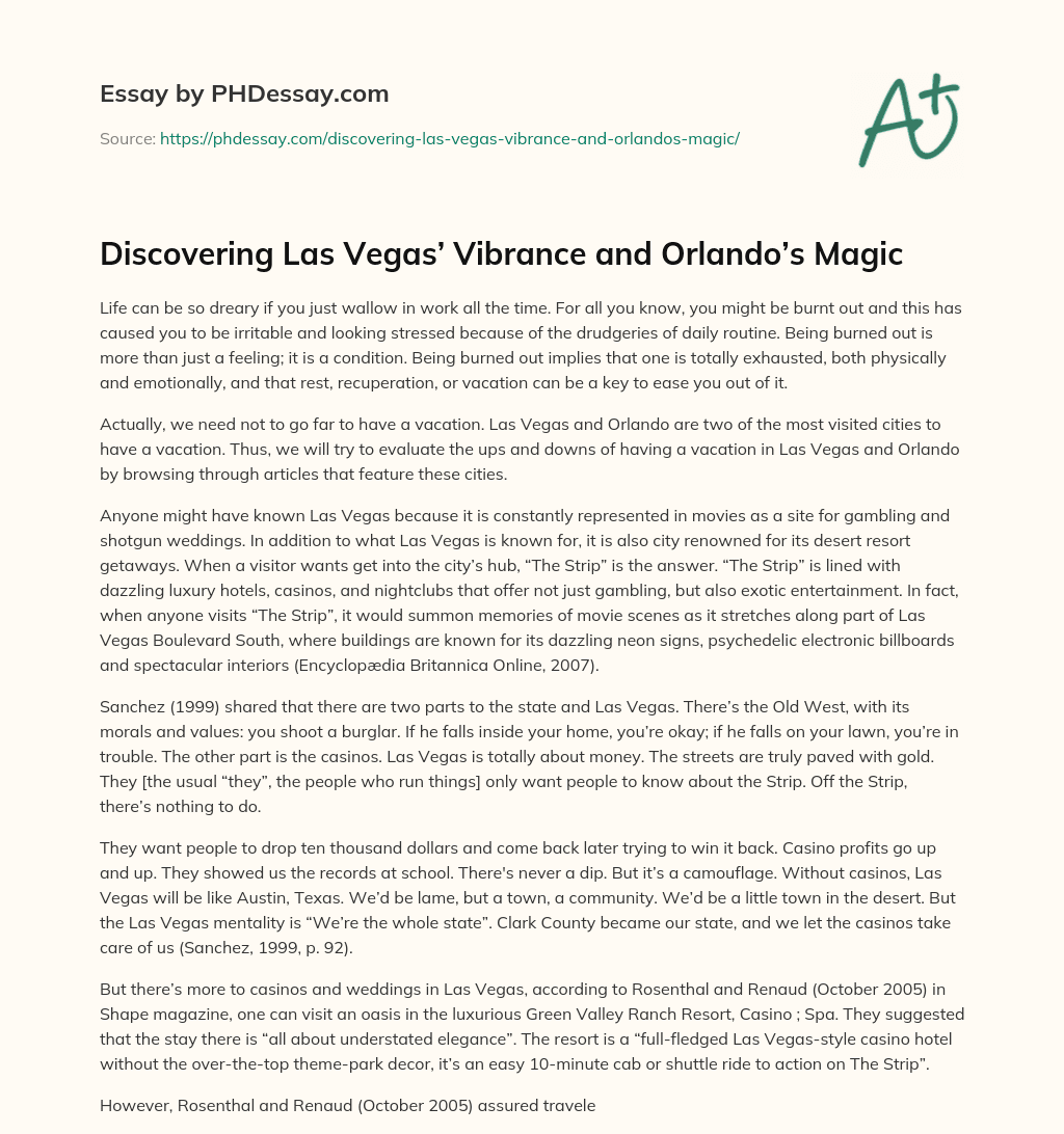 Discovering Las Vegas’ Vibrance and Orlando’s Magic essay