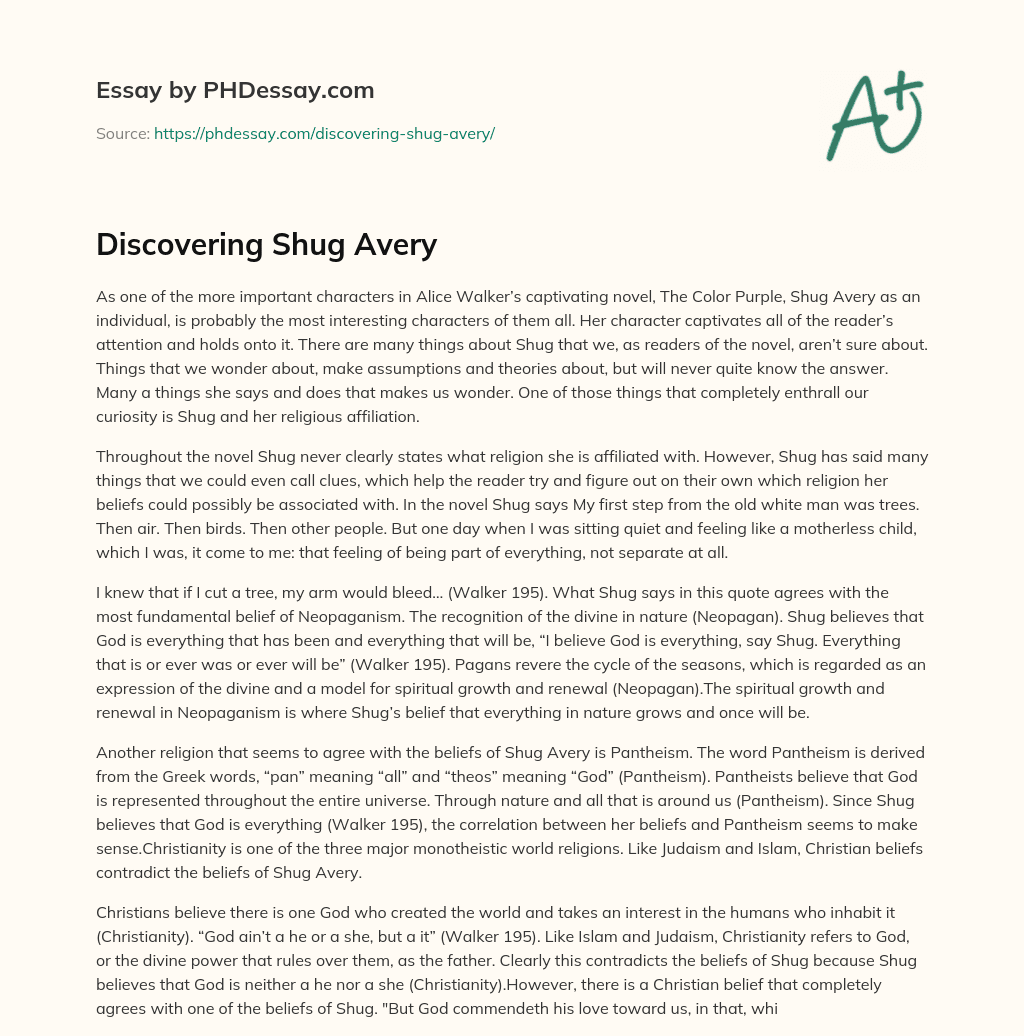 Discovering Shug Avery essay