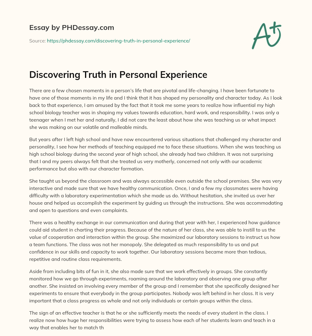 Discovering Truth in Personal Experience essay