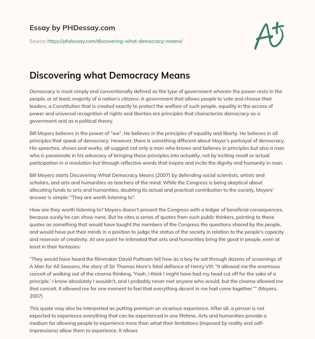 Discovering what Democracy Means essay