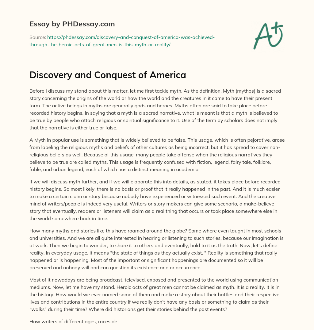 Discovery and Conquest of America essay