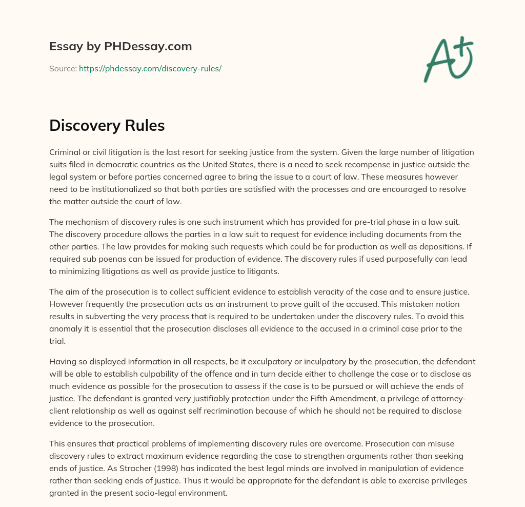 Discovery Rules essay