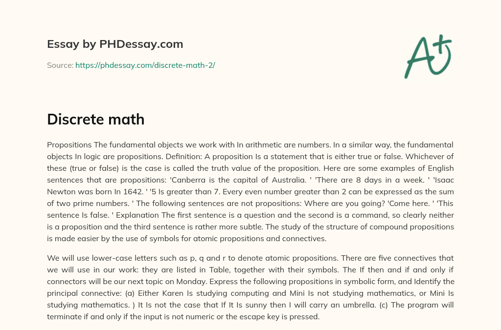 Propositions: The Fundamental Objects in Arithmetic and Logic essay