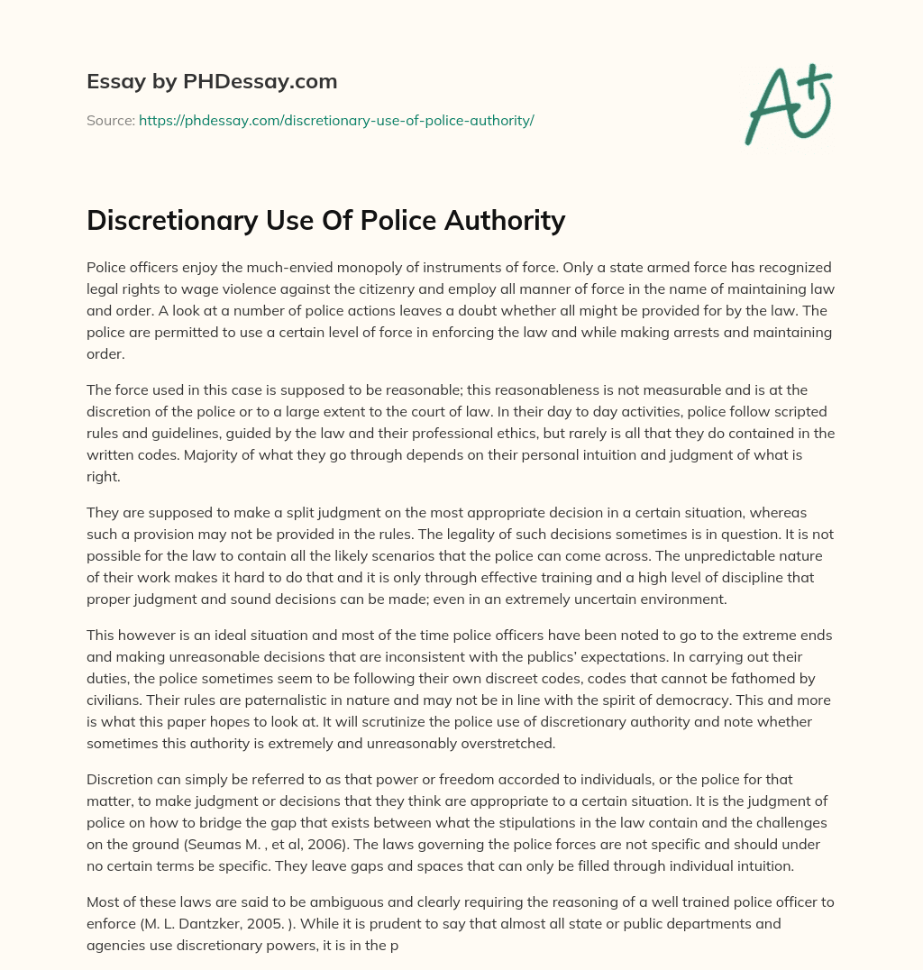 Discretionary Use Of Police Authority essay