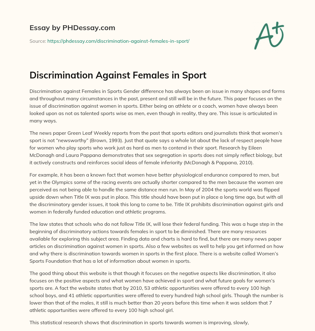 Discrimination Against Females in Sport essay