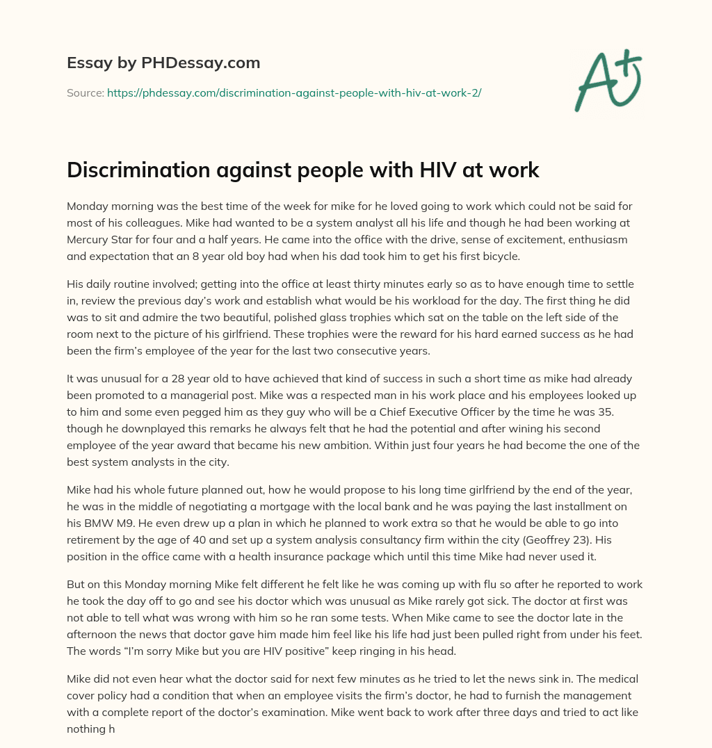 Discrimination against people with HIV at work essay