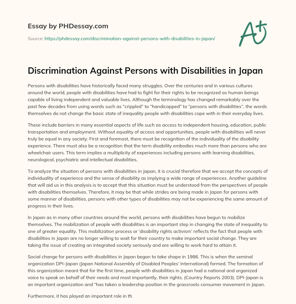 Discrimination Against Persons with Disabilities in Japan essay