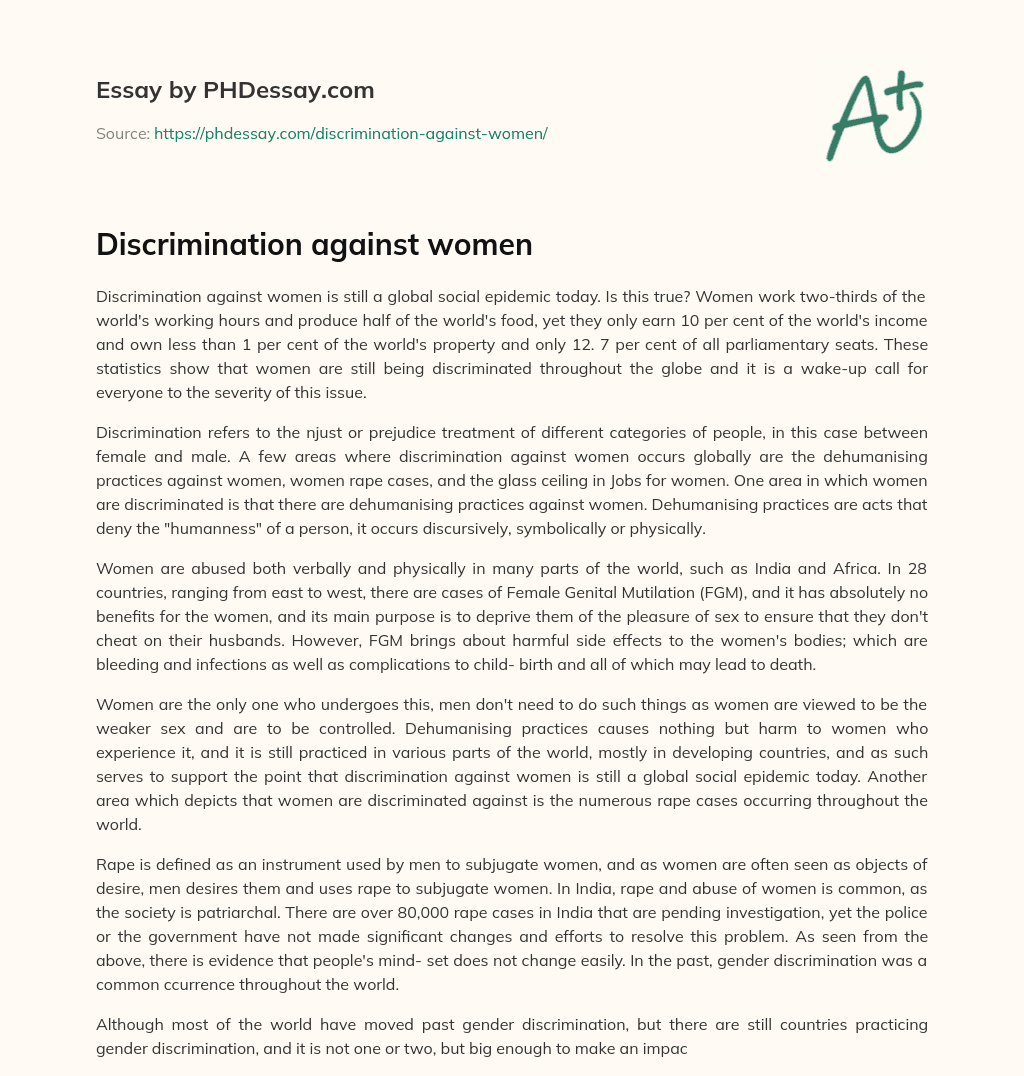 Discrimination against women essay