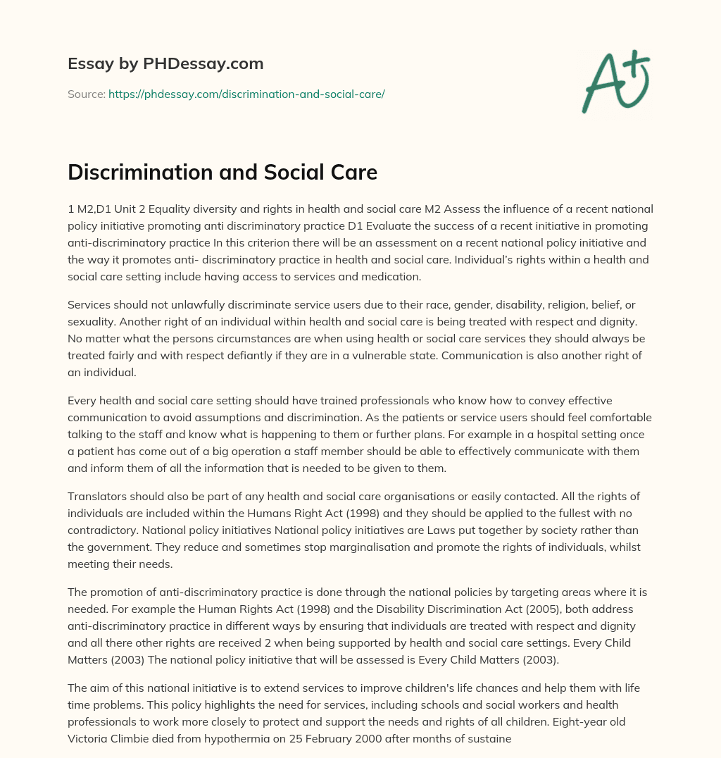 Discrimination and Social Care essay