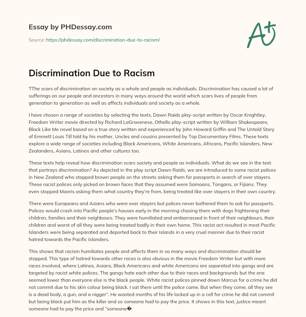 Discrimination Due to Racism essay