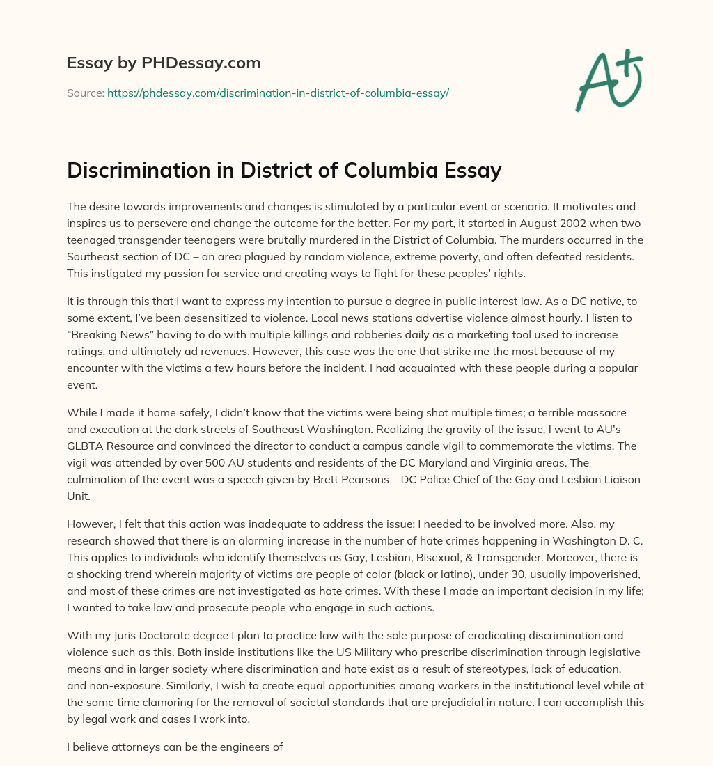 Discrimination in District of Columbia Essay essay