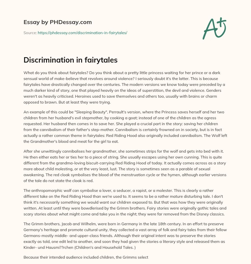 Discrimination in fairytales essay