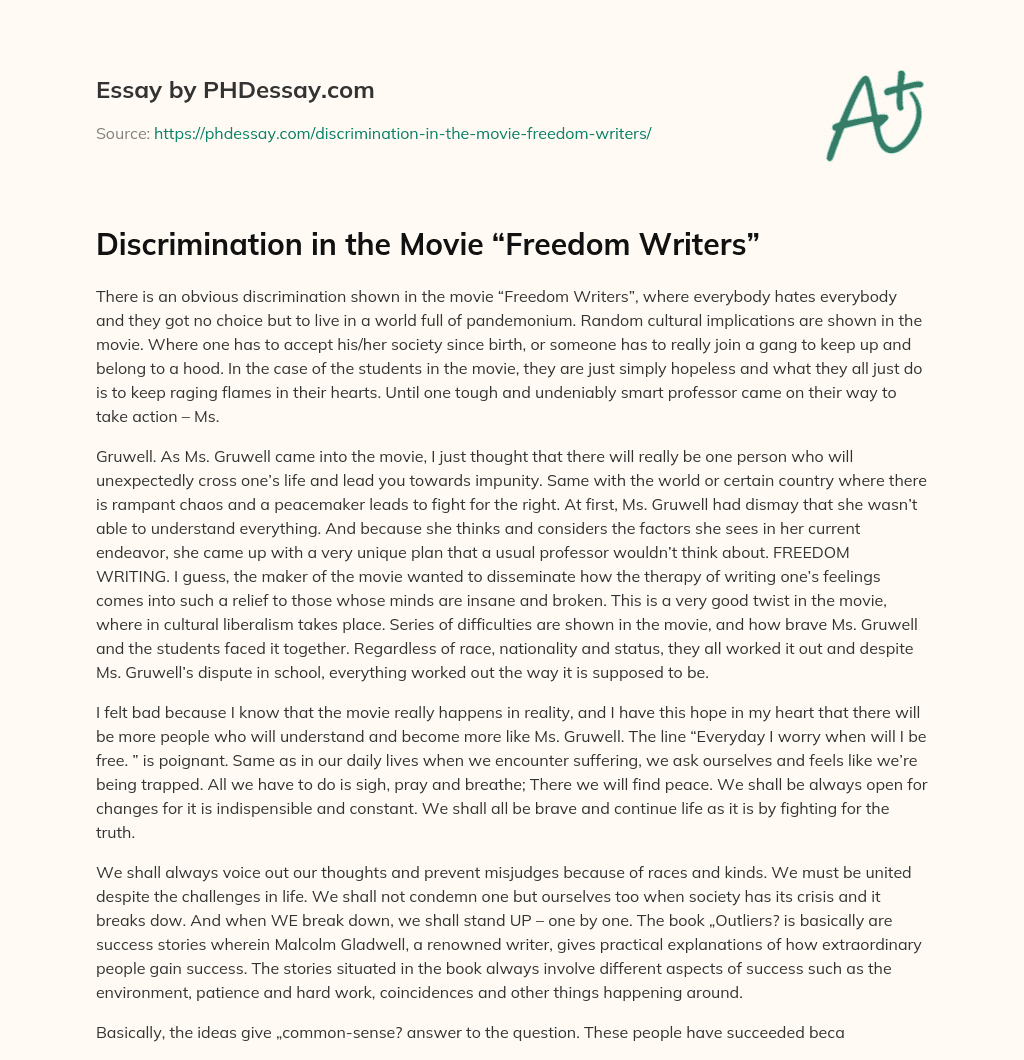 Discrimination in the Movie “Freedom Writers” essay