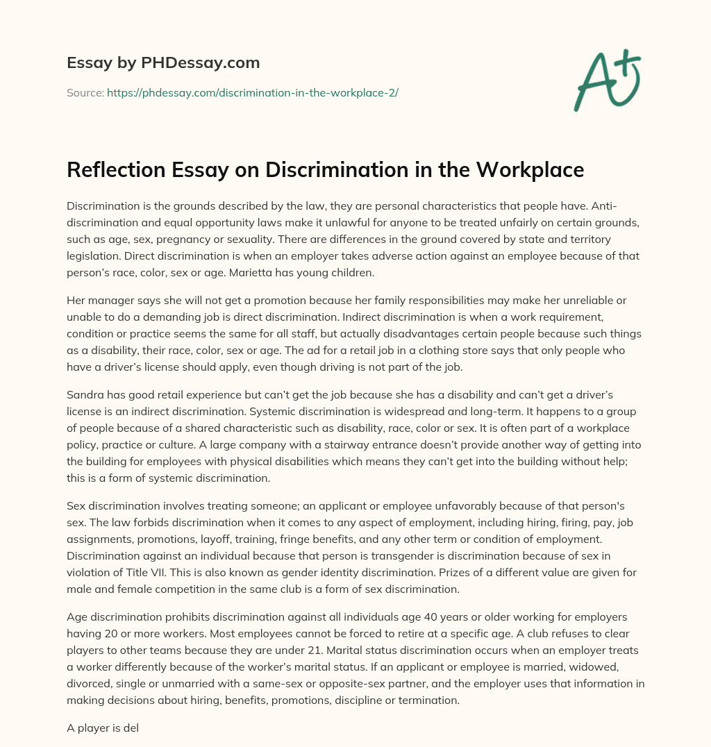 essay about discrimination in the workplace