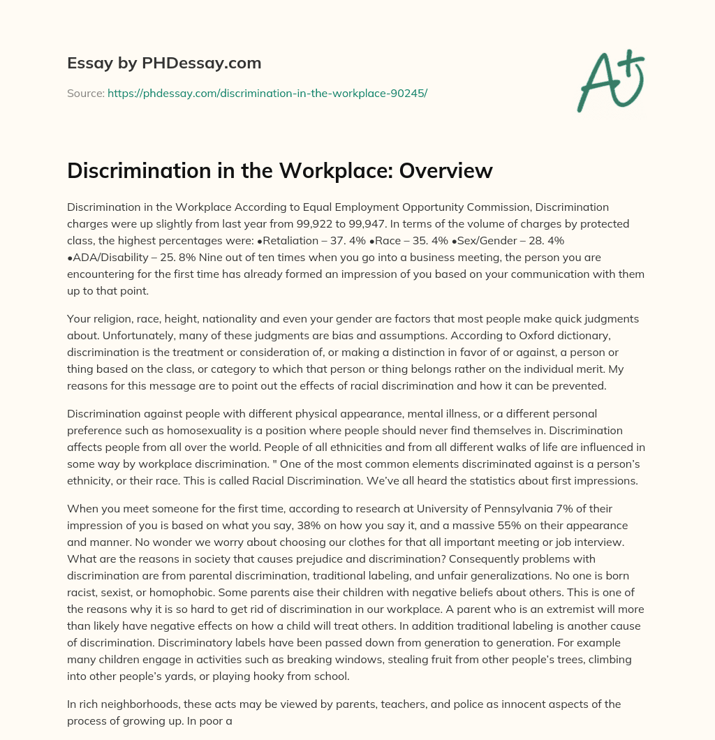 Discrimination in the Workplace: Overview essay