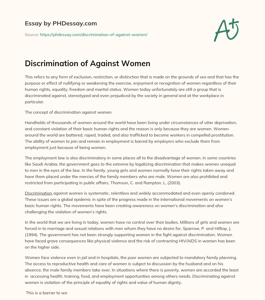Discrimination of Against Women essay