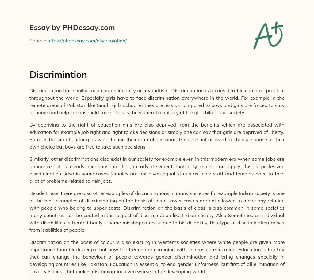 Discrimination Against Girls and Women in Society essay