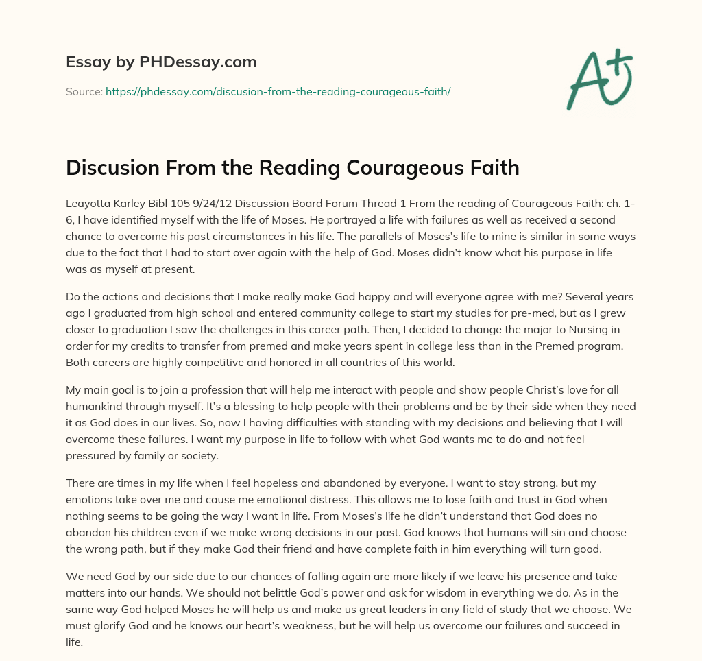Discusion From the Reading Courageous Faith essay