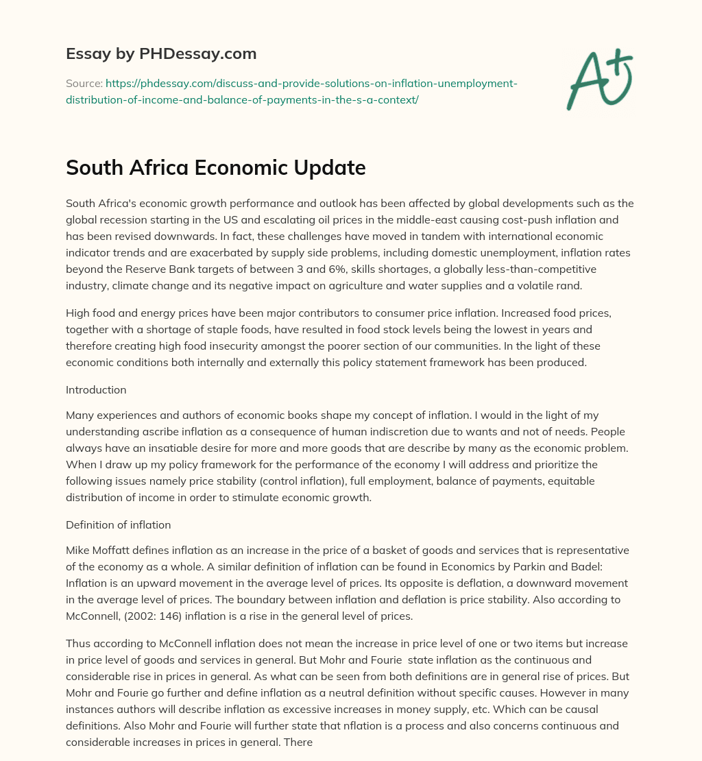 South Africa Economic Update essay