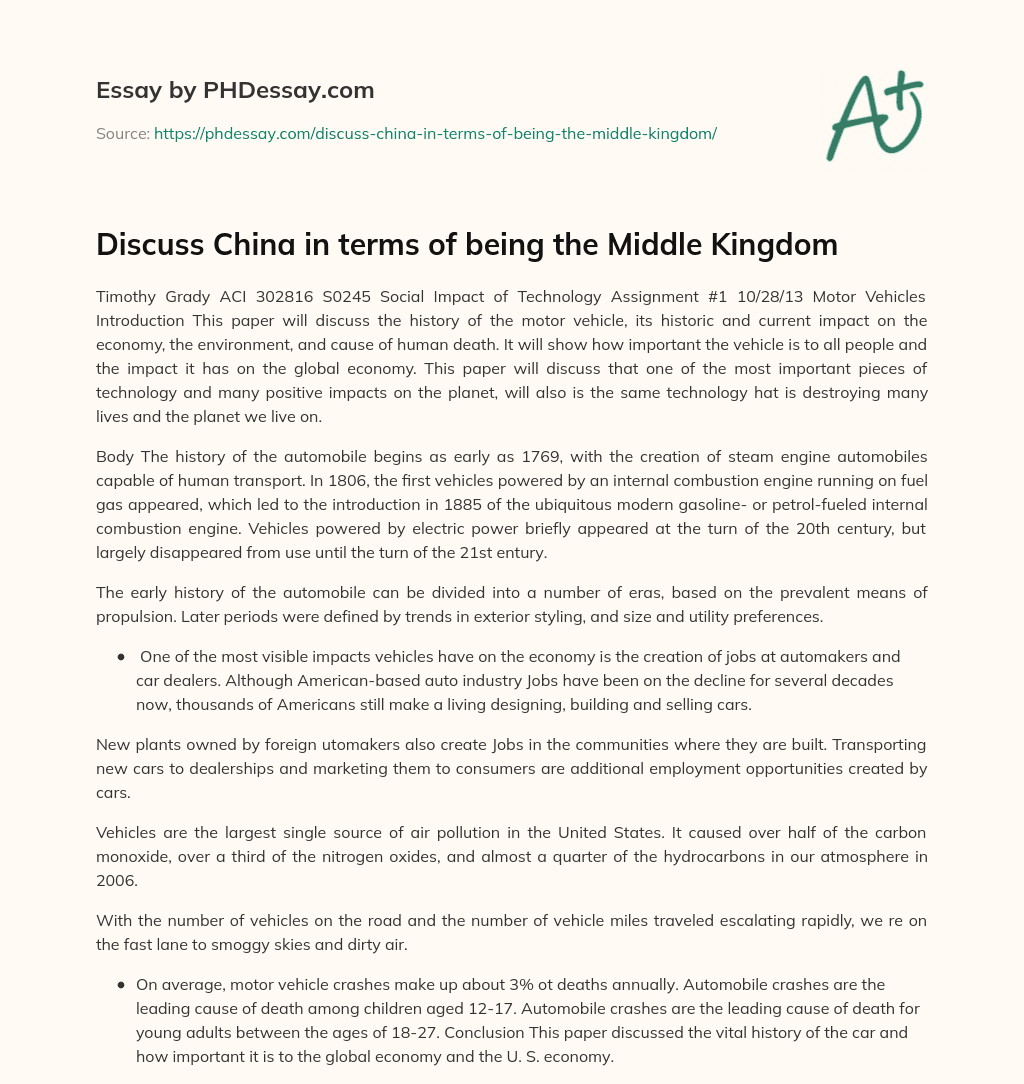 Discuss China in terms of being the Middle Kingdom essay