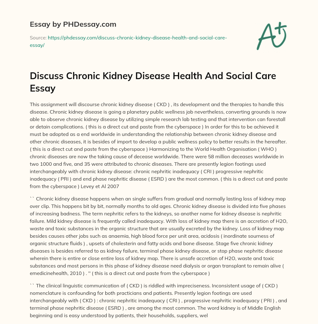 Discuss Chronic Kidney Disease Health And Social Care Essay essay