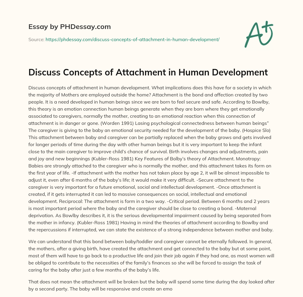 Discuss Concepts of Attachment in Human Development essay
