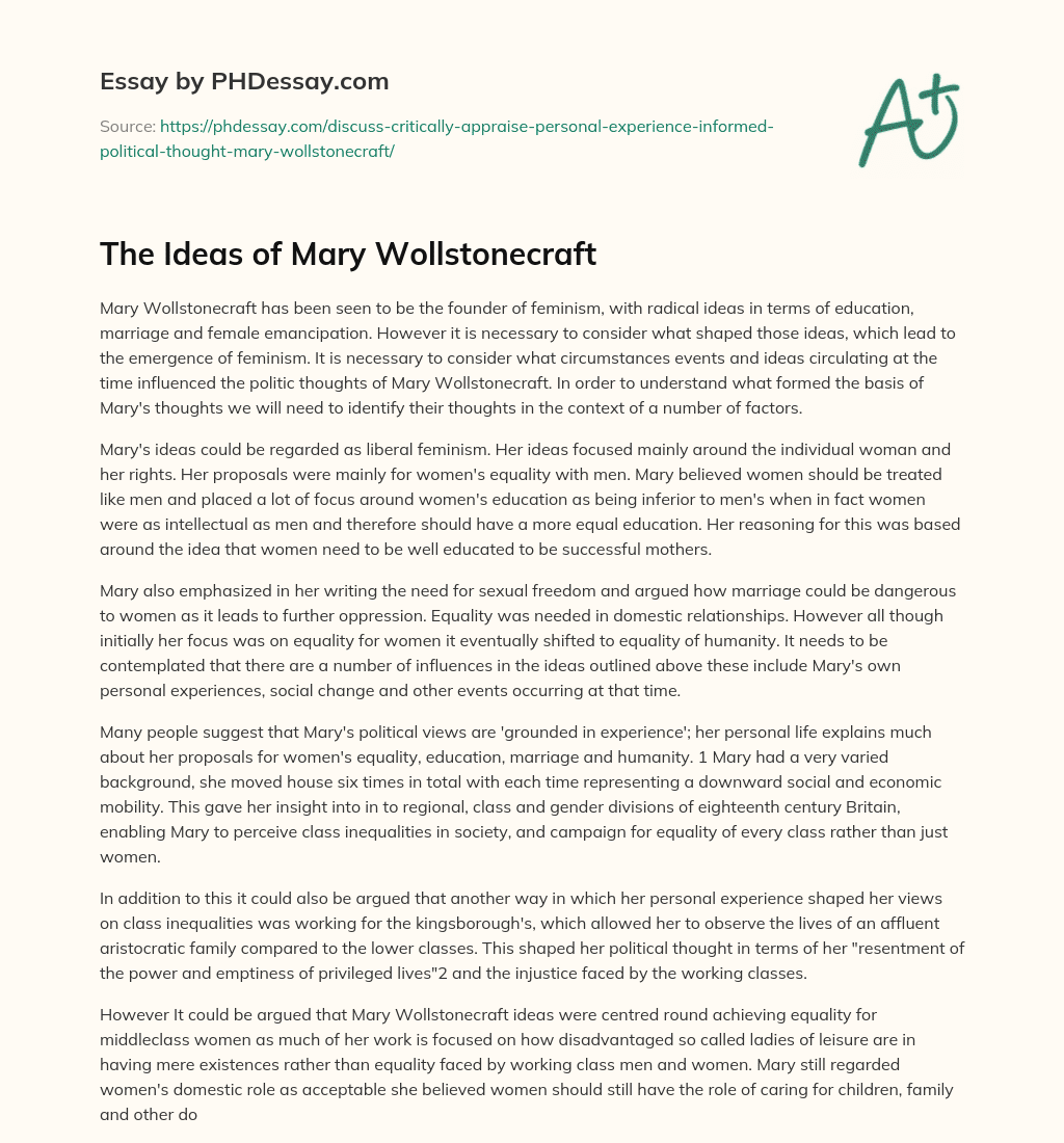 The Ideas of Mary Wollstonecraft essay