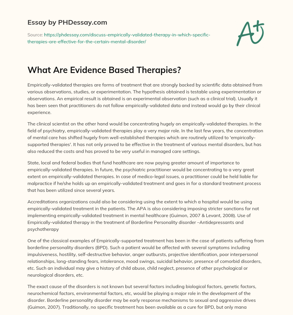 What Are Evidence Based Therapies? essay