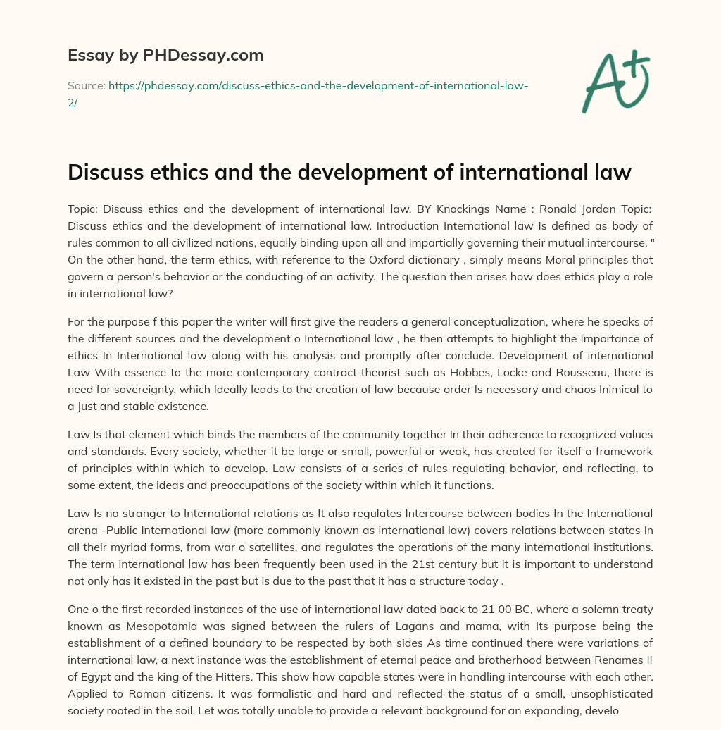 Discuss ethics and the development of international law essay