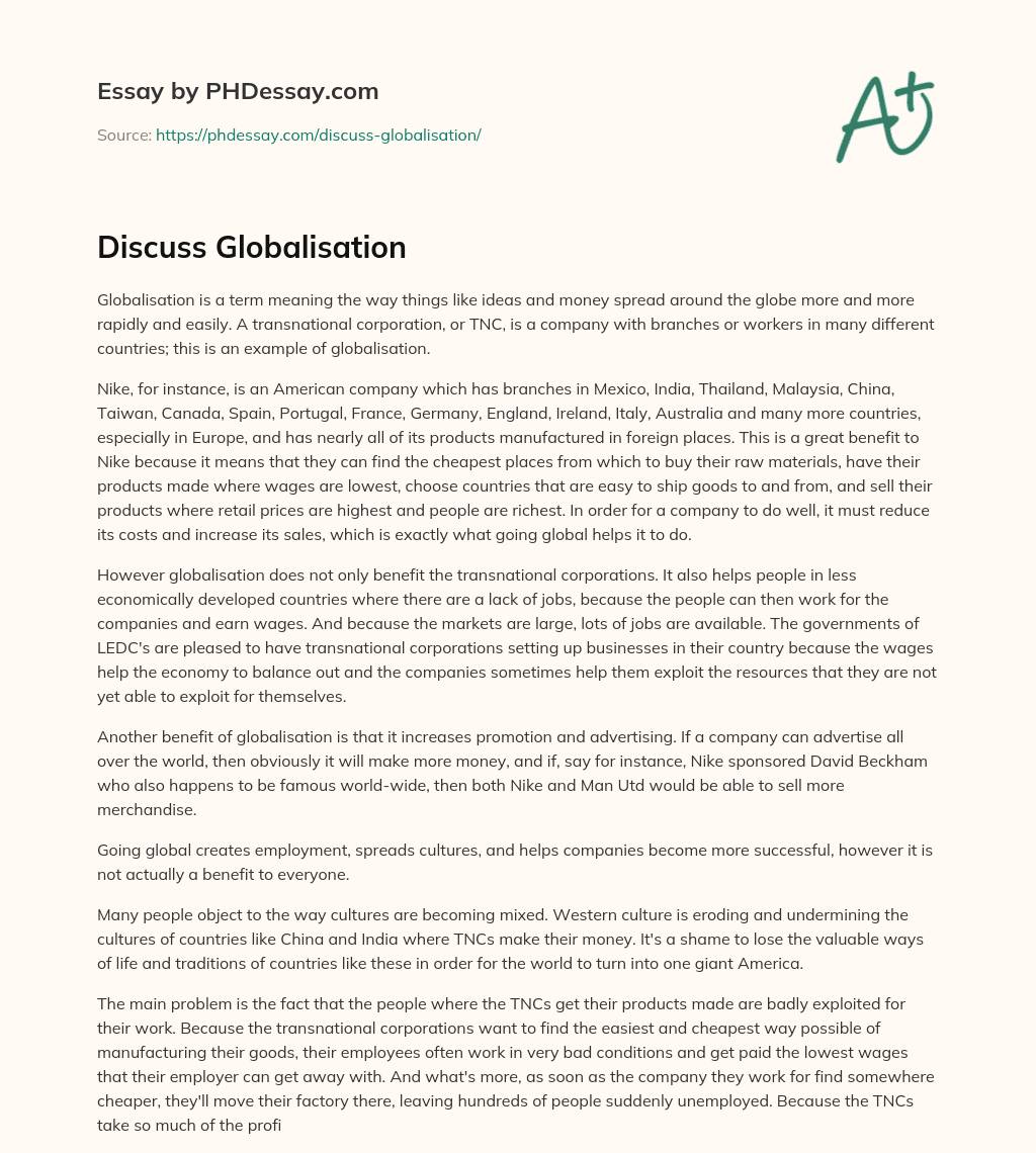 Discuss Globalisation essay