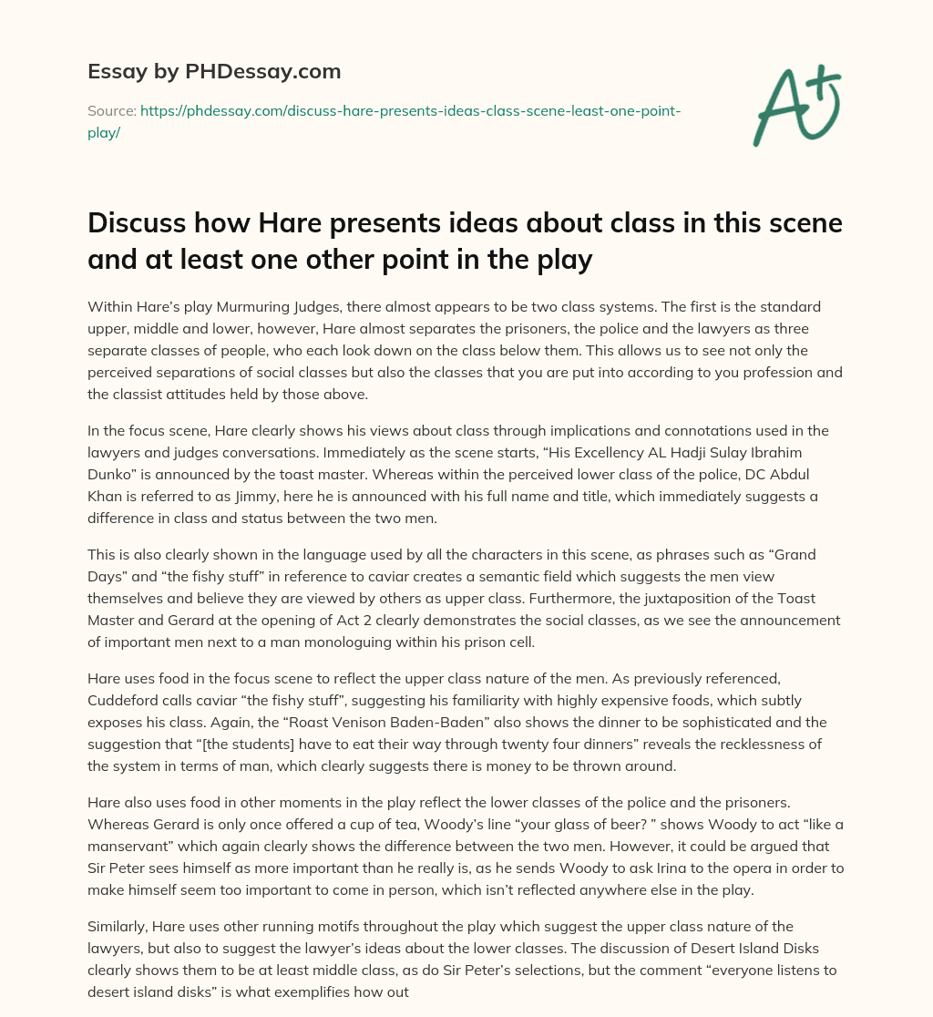 The Class Divide in Hare’s Murmuring Judges essay