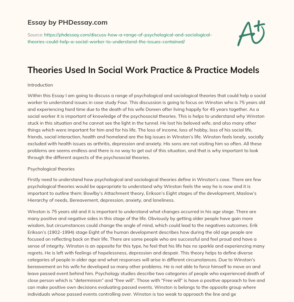 Theories Used In Social Work Practice & Practice Models essay