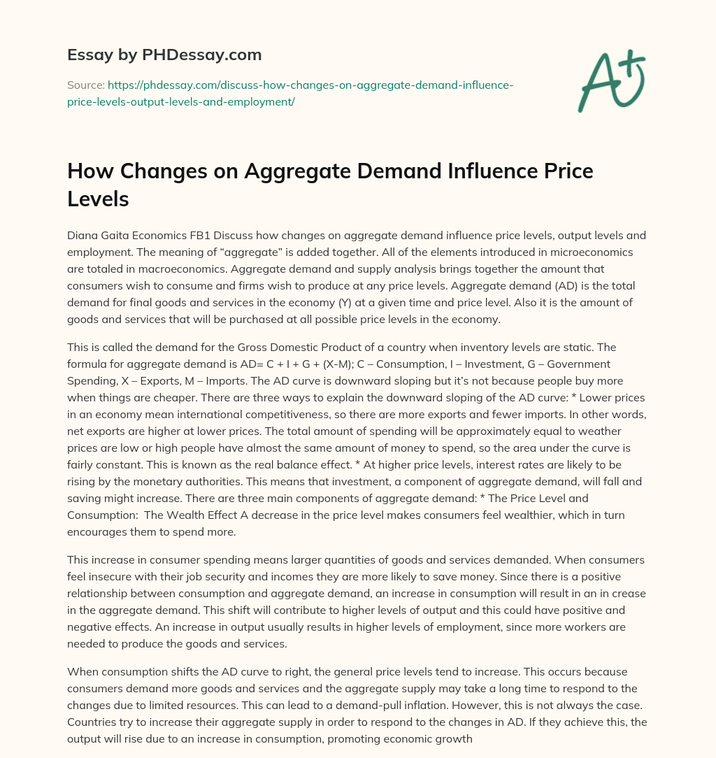 How Changes on Aggregate Demand Influence Price Levels essay
