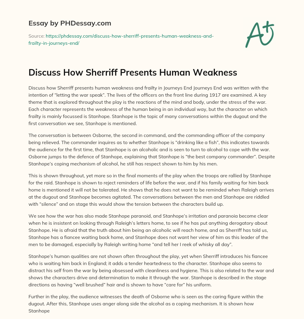 Discuss How Sherriff Presents Human Weakness essay