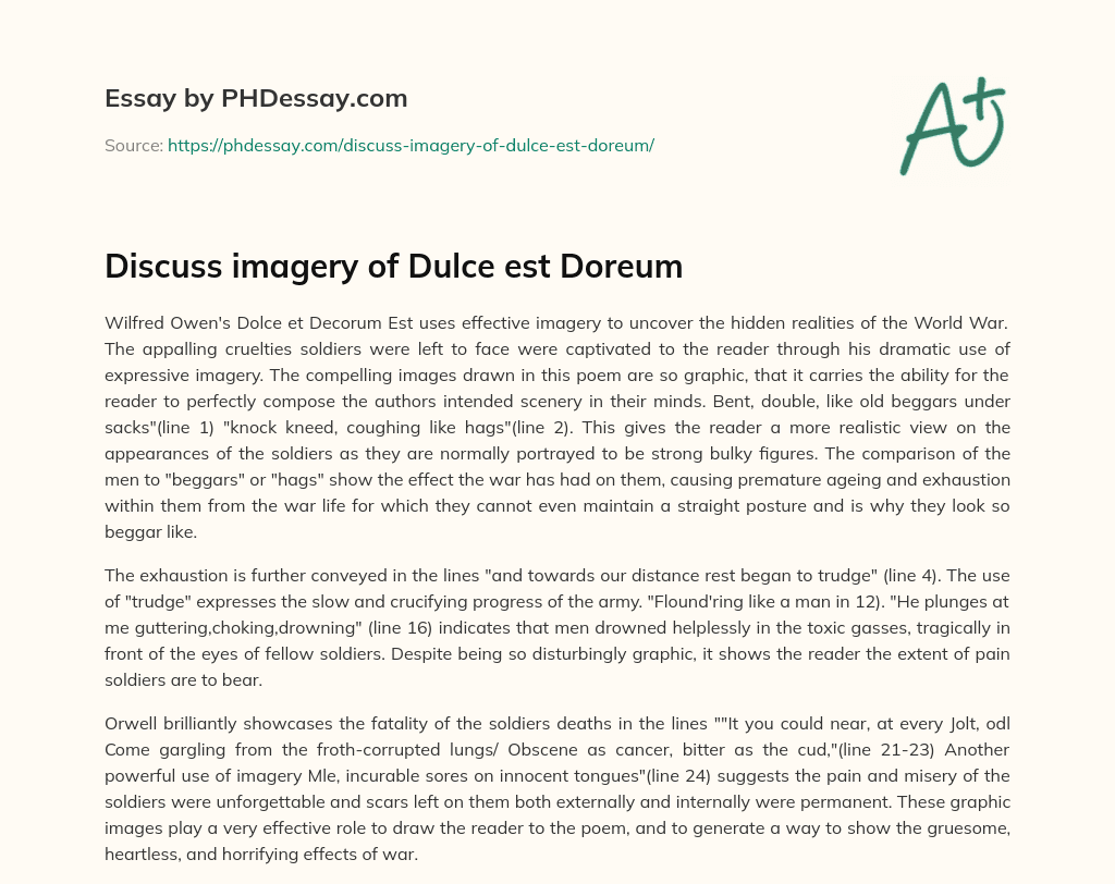 Discuss imagery of Dulce est Doreum essay