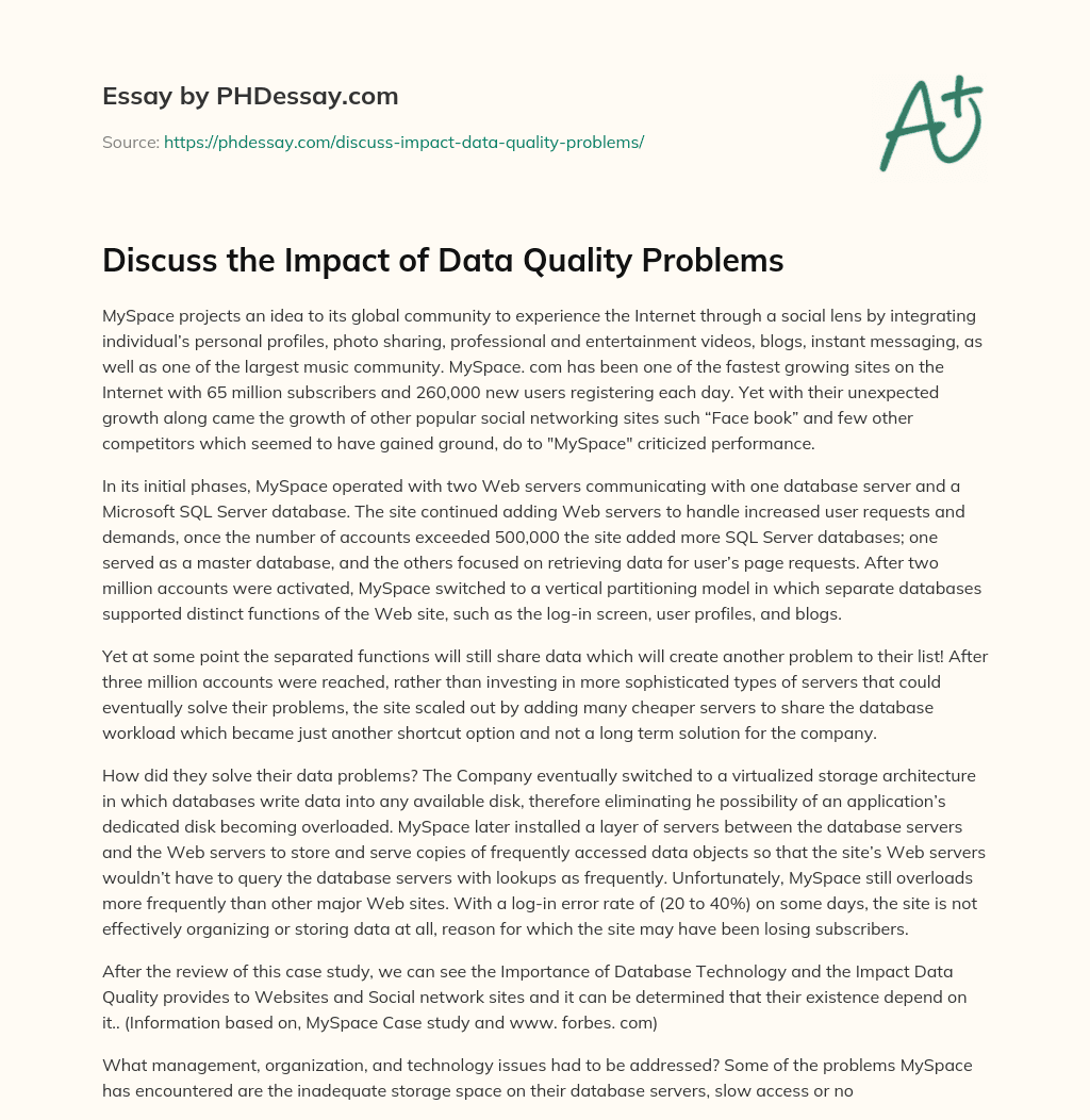 Discuss the Impact of Data Quality Problems essay