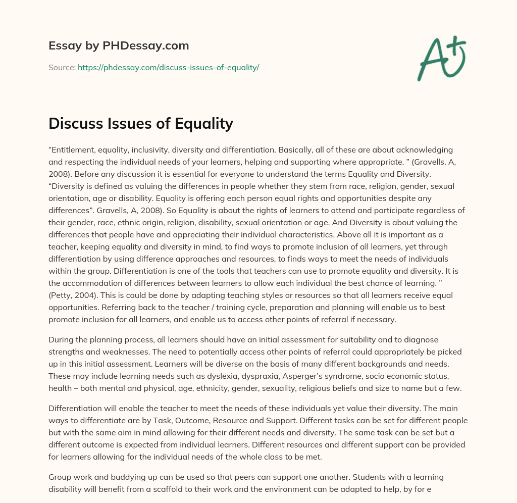 Discuss Issues of Equality essay