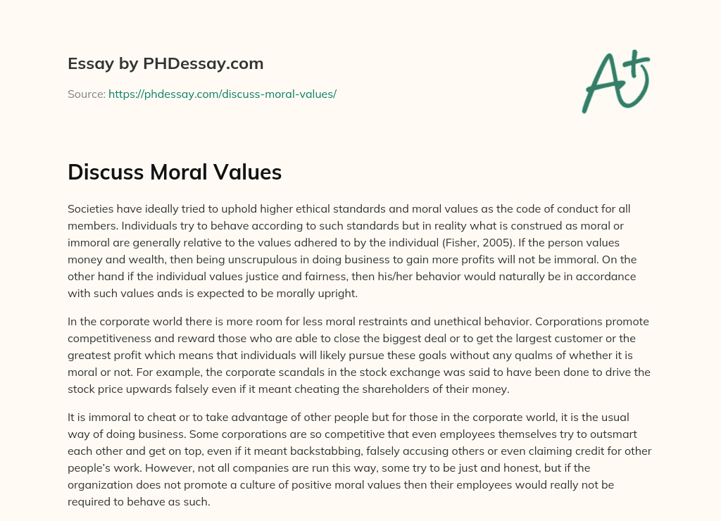 Discuss Moral Values essay
