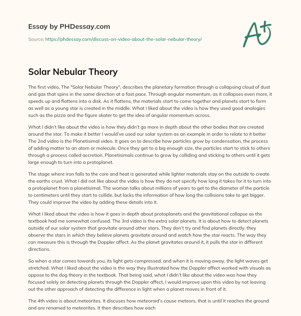 Solar Nebular Theory essay