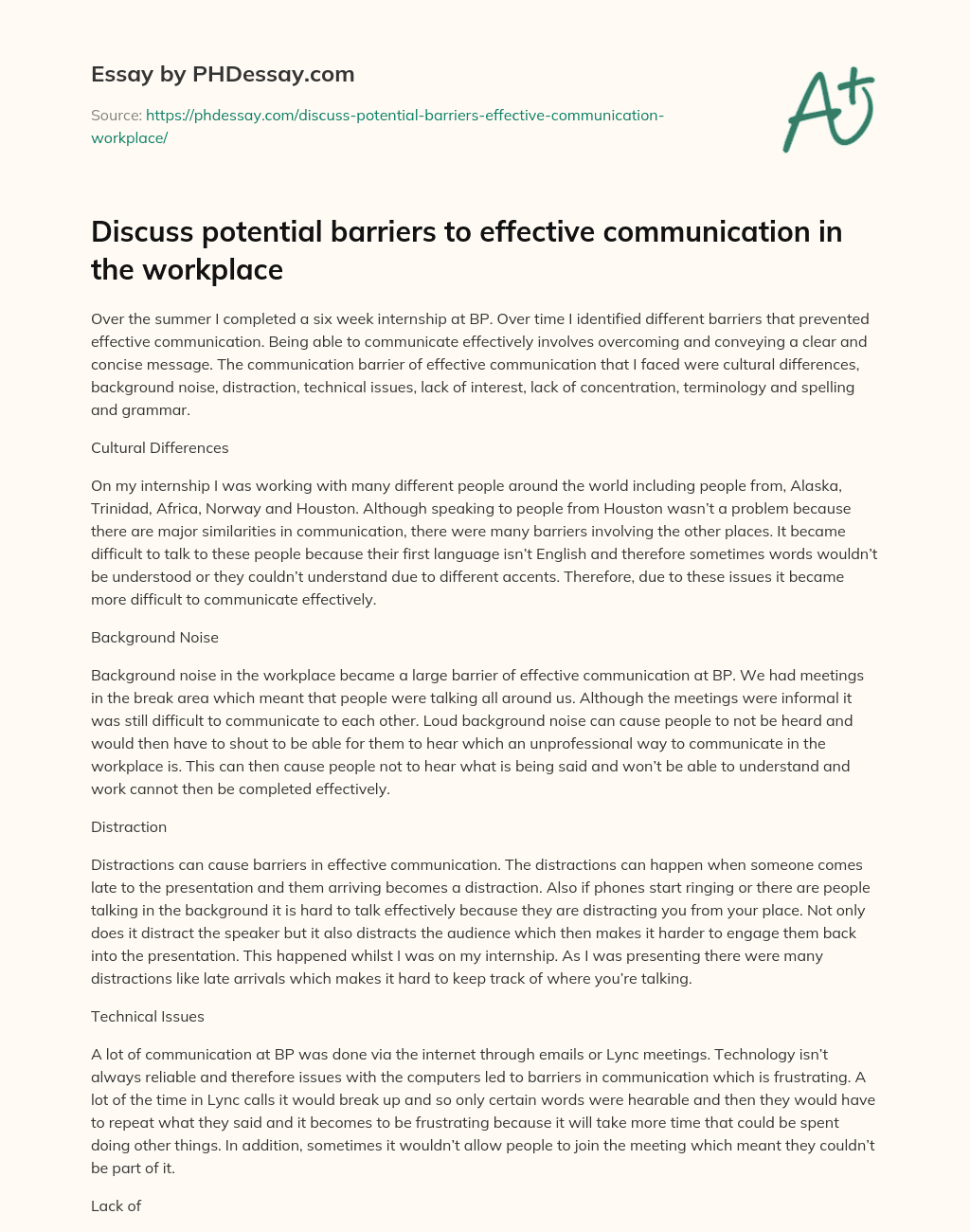 Discuss potential barriers to effective communication in the workplace