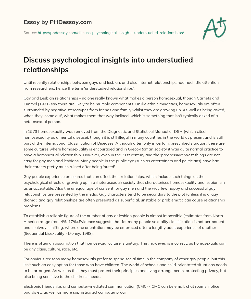 Discuss psychological insights into understudied relationships essay