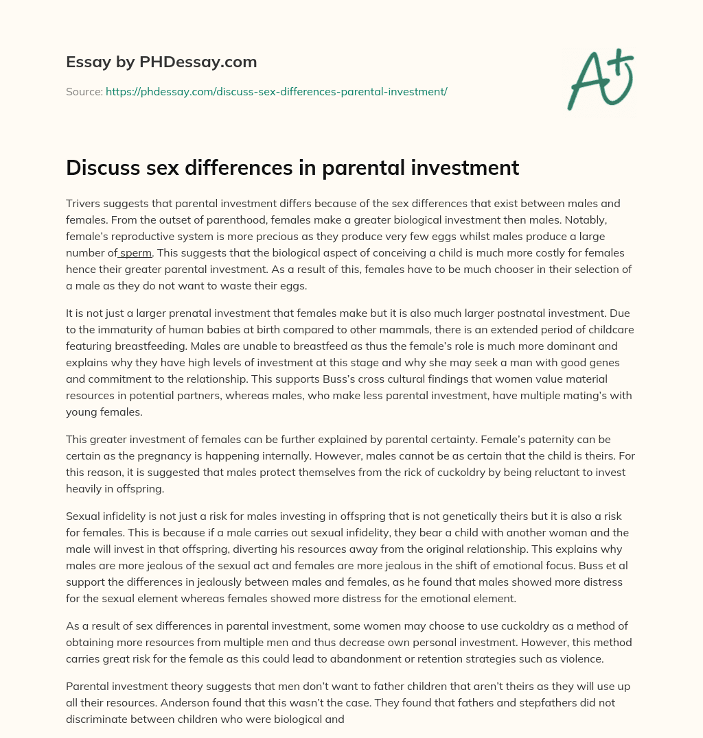 Discuss sex differences in parental investment essay