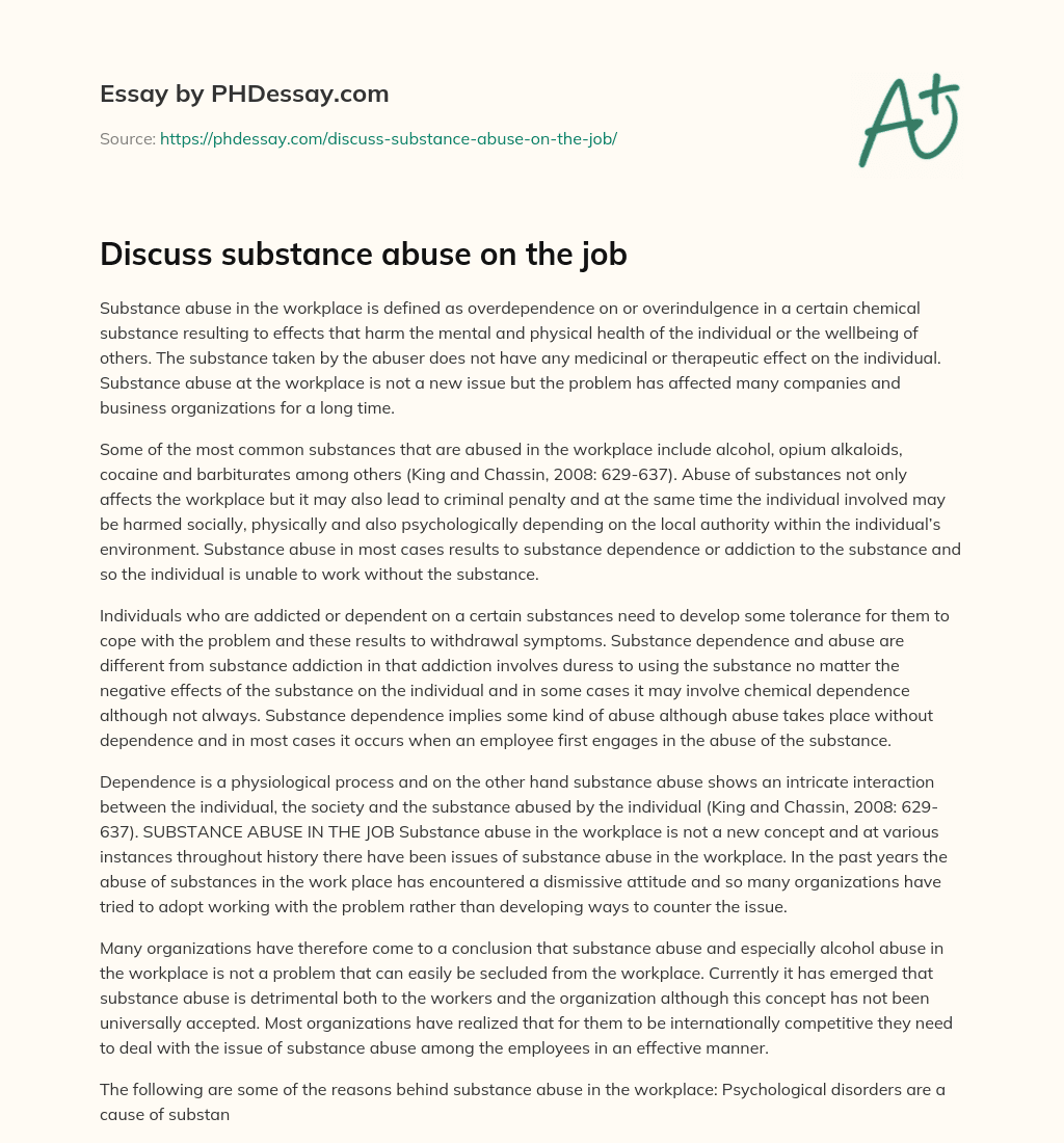 Discuss substance abuse on the job essay