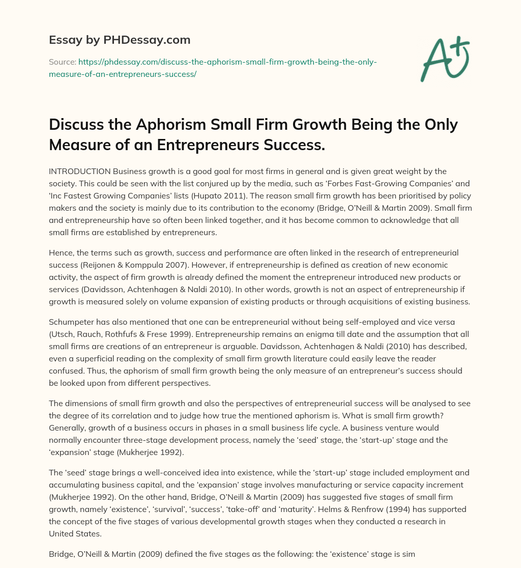 The Importance of Business Growth for Small Firms and Entrepreneurship essay
