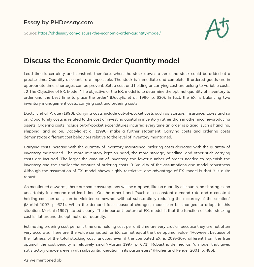 Discuss the Economic Order Quantity model essay