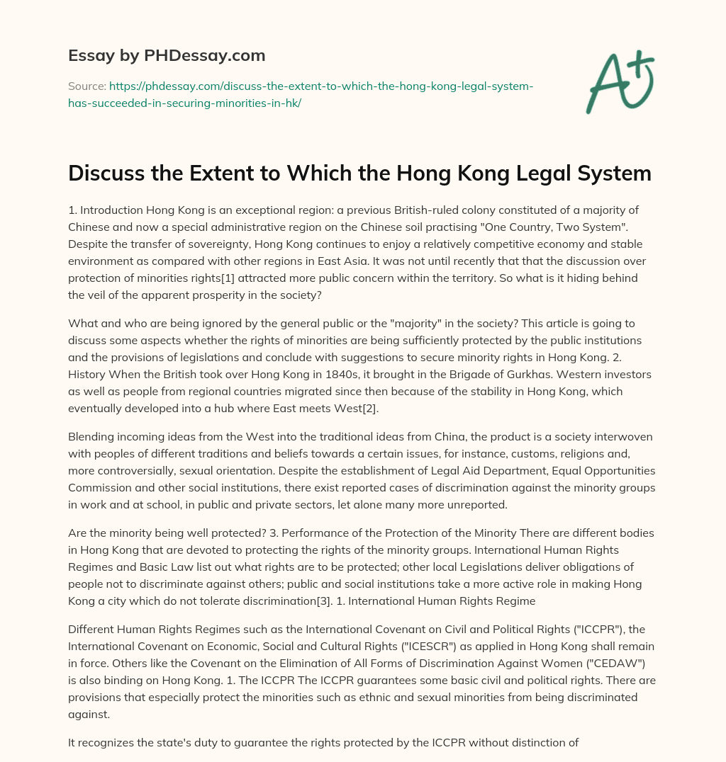 Discuss the Extent to Which the Hong Kong Legal System essay