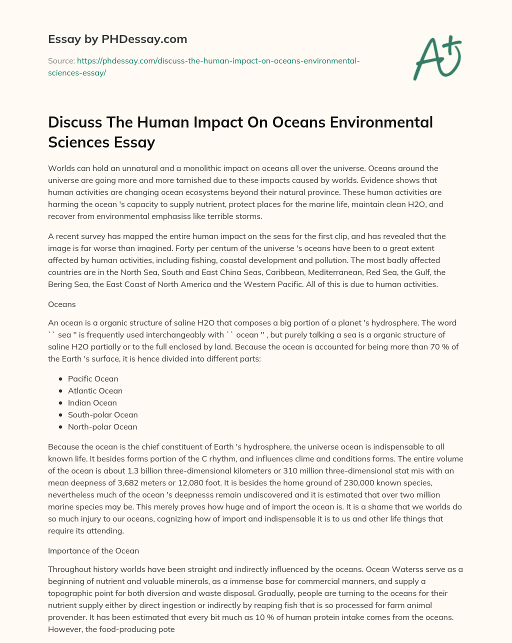 Discuss The Human Impact On Oceans Environmental Sciences Essay essay