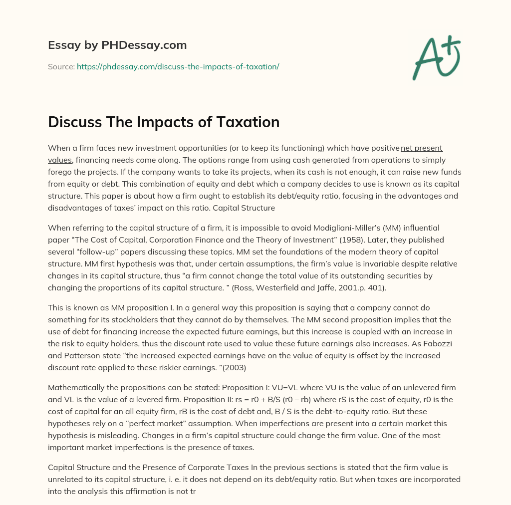 Discuss The Impacts of Taxation essay