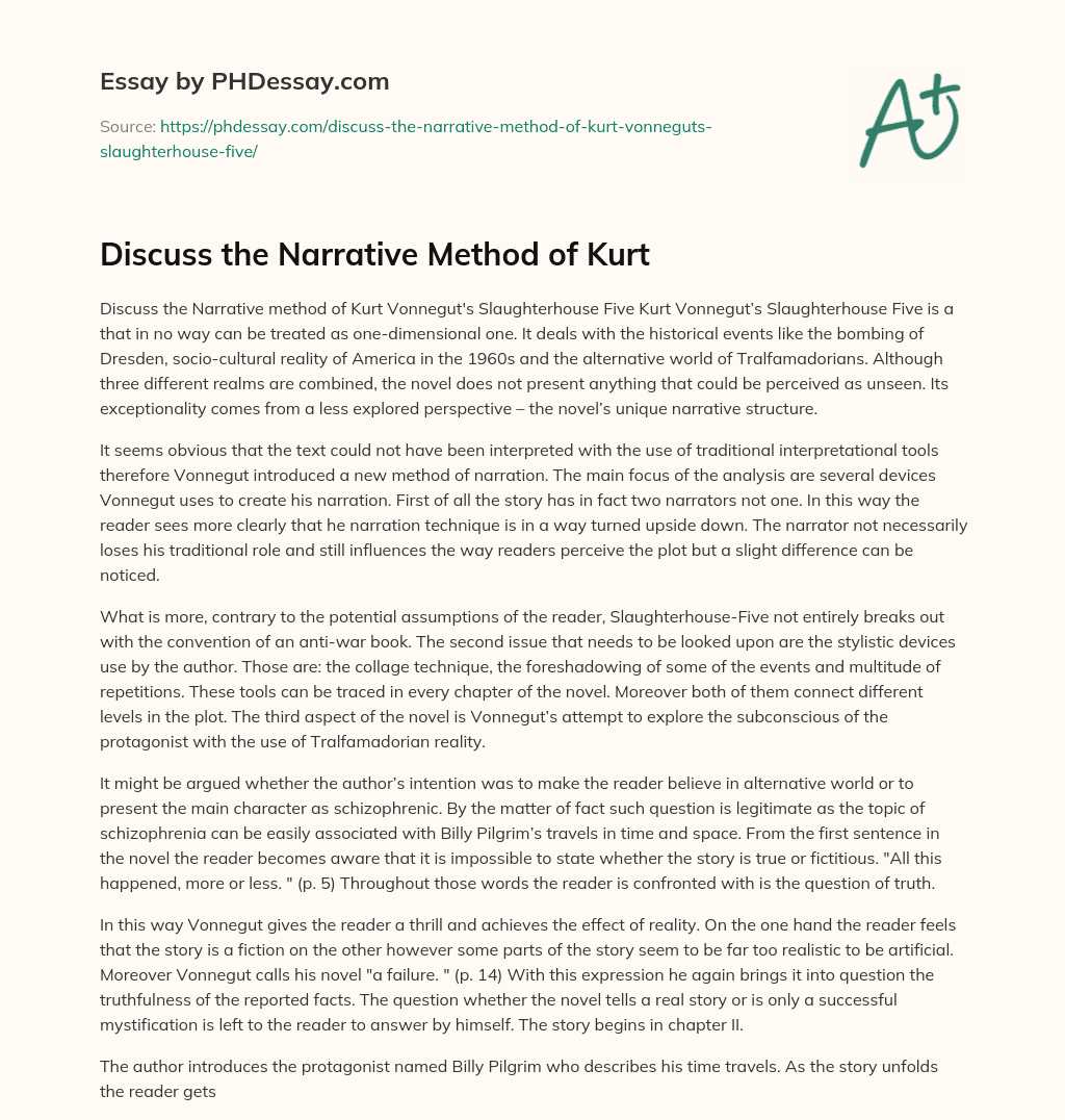 Discuss the Narrative Method of Kurt essay