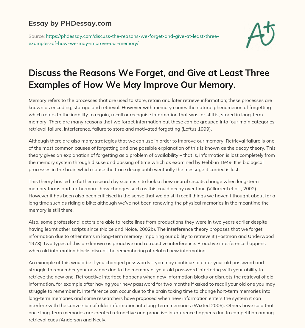 Understanding Memory and Forgetting: Causes and Strategies for Improvement essay
